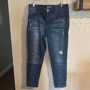 Democracy Dark Wash Distressed Ankle Jeans